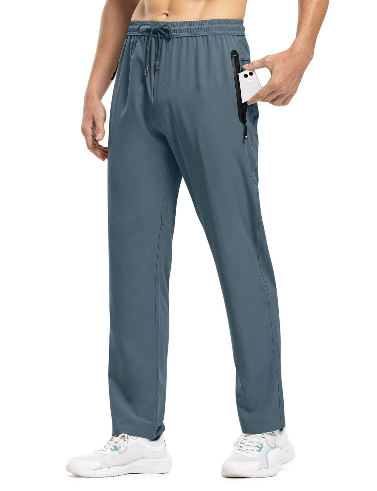 TBMPOY Men Hiking Pants Quick Dry Windbreaker Fishing Jogger Stone Blue L