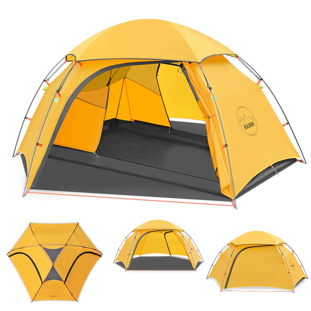 KAZOO Waterproof Backpacking Tent Ultralight 1/2 Person Lightweight Camping Tents 1/2 People Hiking Tents Aluminum Frame Double Layer (2P Yellow)