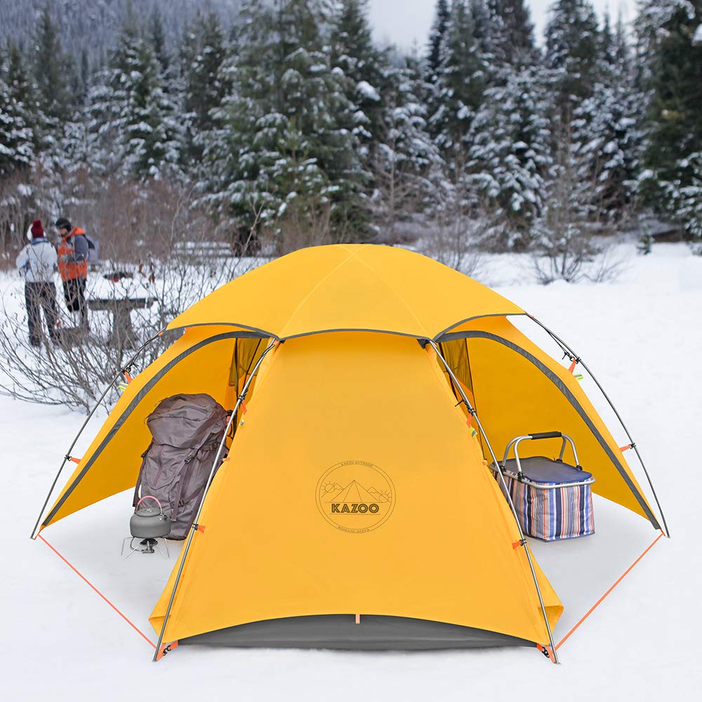 KAZOO Waterproof Backpacking Tent Ultralight 1/2 Person Lightweight Camping Tents 1/2 People Hiking Tents Aluminum Frame Double Layer (2P Yellow)