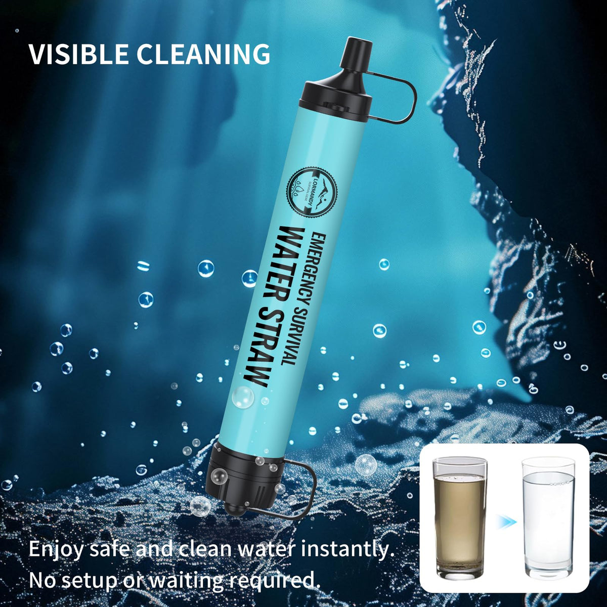 Lormandy Water Filter Straw 6Packs,New Combo BPA-Free Portable 5L Water Bag