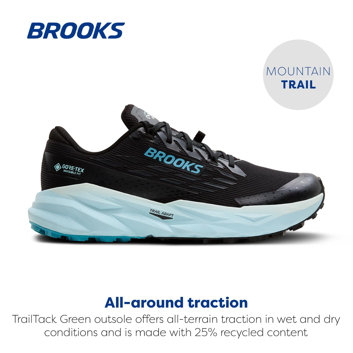 Brooks Women’s Cascadia 19 GTX Waterproof Mountain Trail Running Shoe - Black/Ebony/Blue Flower - 8 Medium