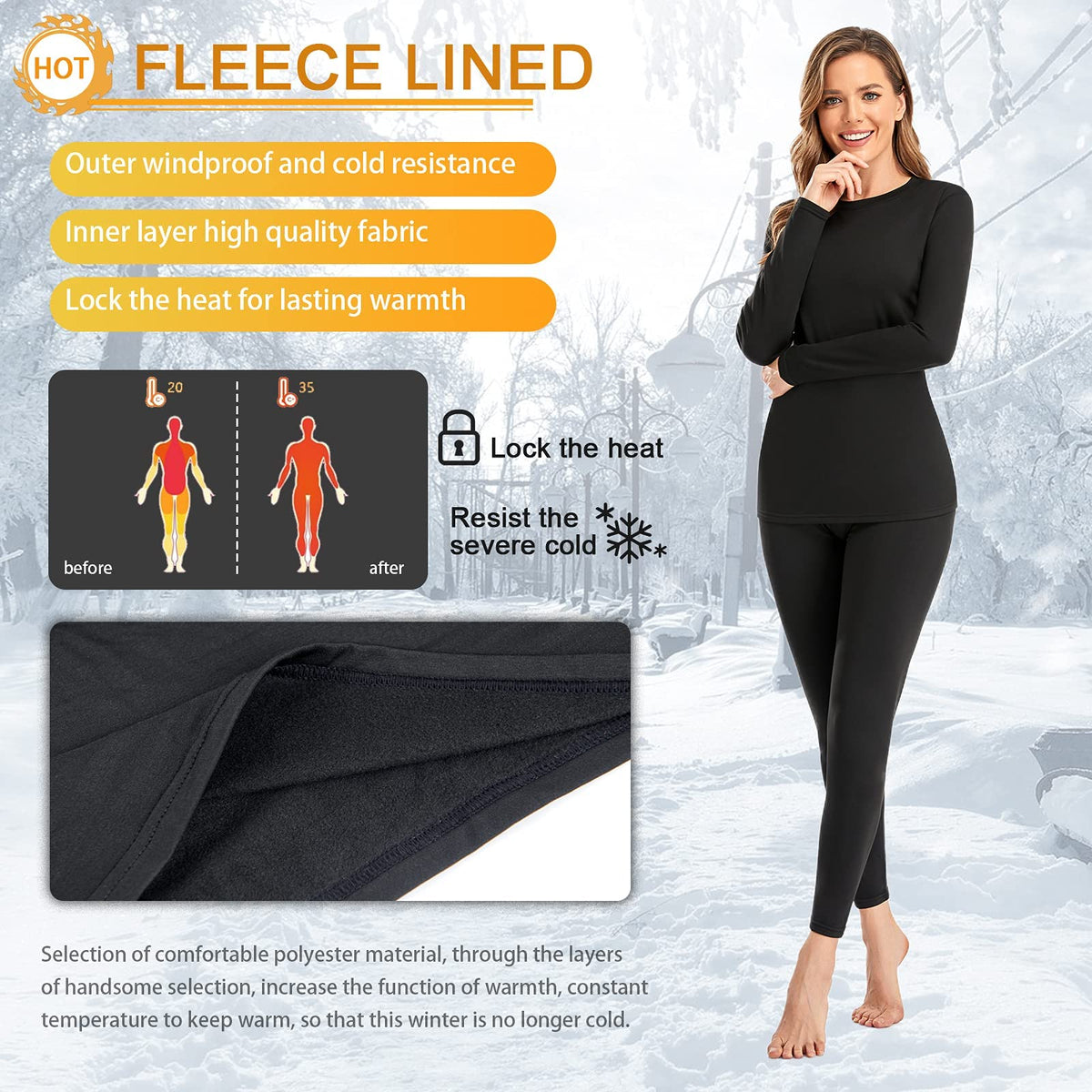 SIMIYA Thermal Underwear Set for Women Long Johns Fleece Lined Base Layer