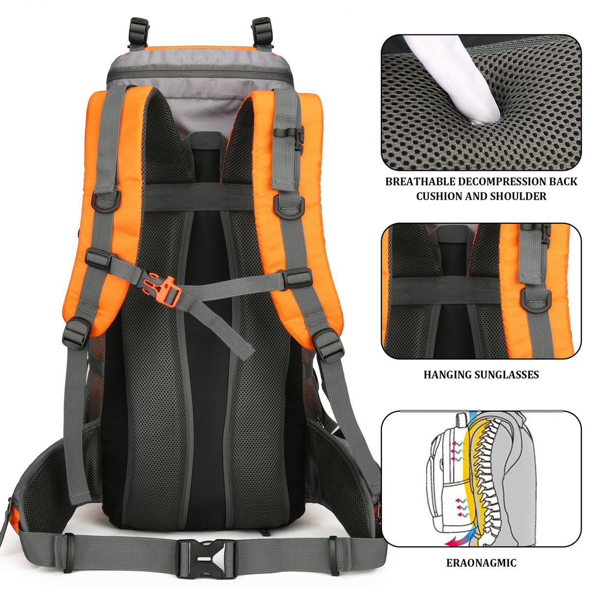 W WINTMING 60L Hiking Backpack with Rain Cover Waterproof Camping Backpack with Shoes Warehouse for Backpacking Treeking Climbing