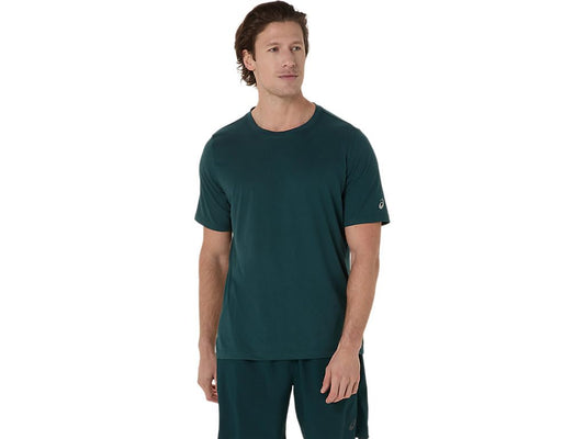 ASICS Men's Short Sleeve Heather TECH TOP Running Apparel, S, Saxon Green Heather