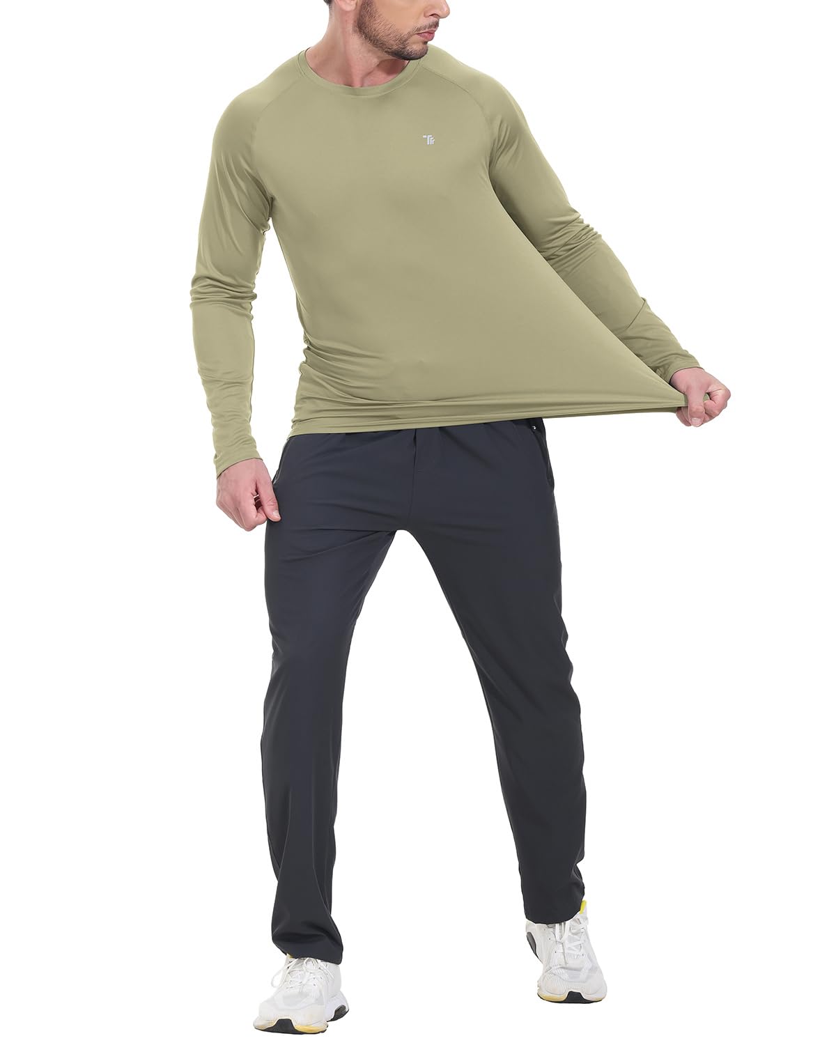 TBMPOY Mens Sun Protection Hiking Shirts Long Sleeve Water UPF 50+ SPF UV Shirts Lightweight Fishing Hiking Swimming Khaki L