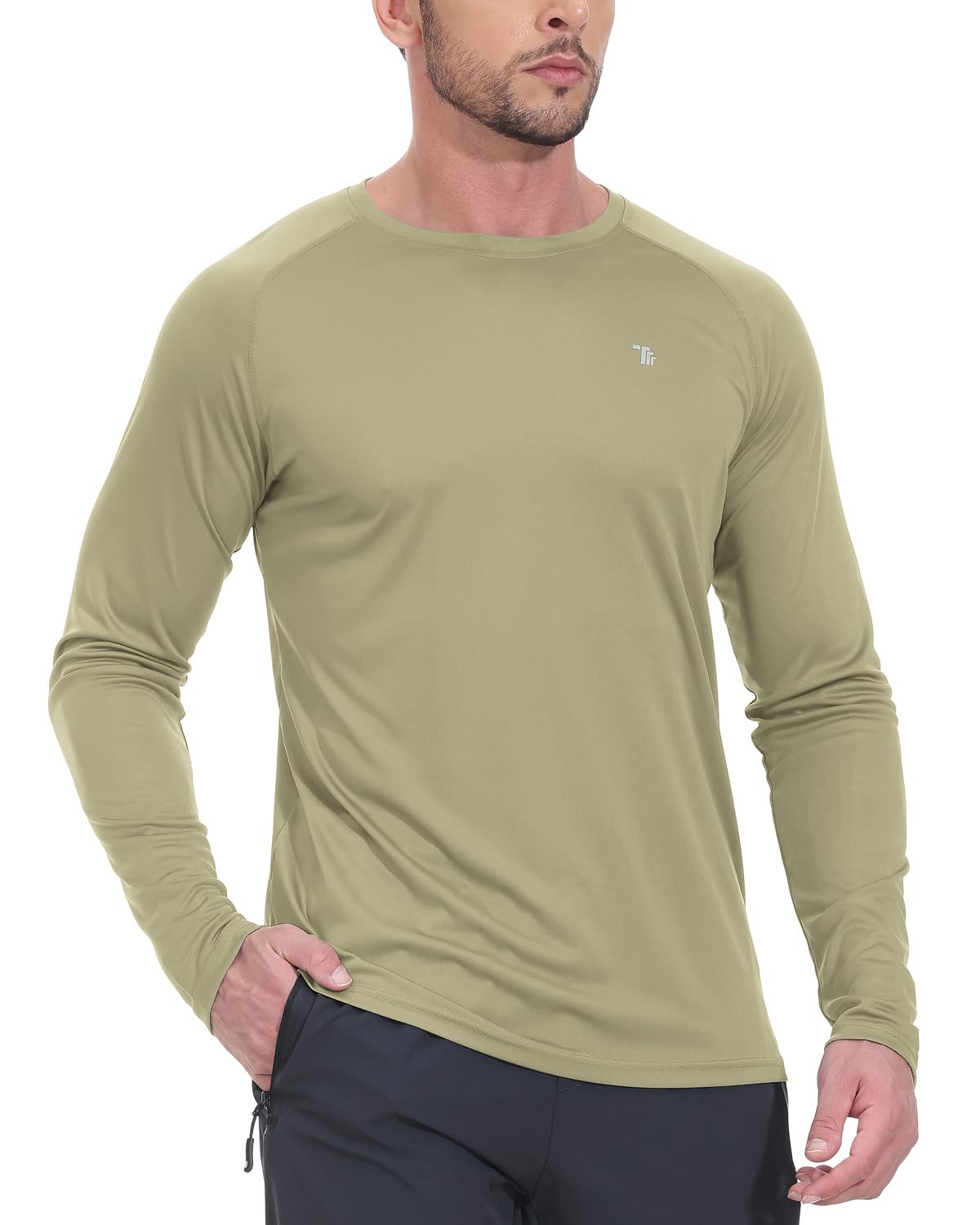 TBMPOY Mens Sun Protection Hiking Shirts Long Sleeve Water UPF 50+ SPF UV Shirts Lightweight Fishing Hiking Swimming Khaki L