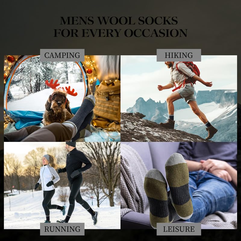 SIMIYA Merino Wool Hiking Socks for Men - 5 Pairs Thick, Warm, Thermal Winter Crew Socks for Cold Weather