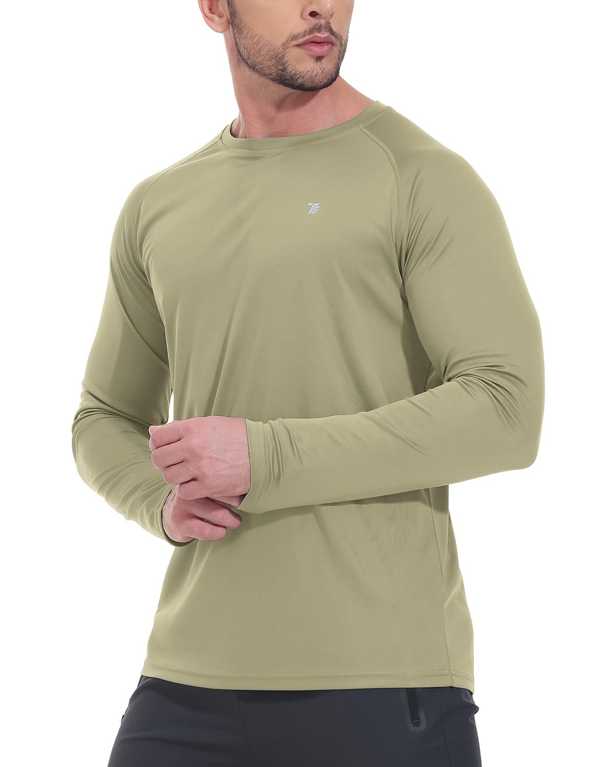 TBMPOY Mens Sun Protection Hiking Shirts Long Sleeve Water UPF 50+ SPF UV Shirts Lightweight Fishing Hiking Swimming Khaki L