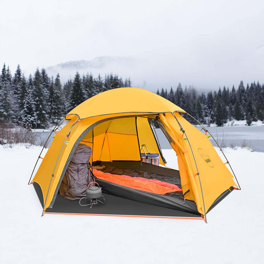 KAZOO Waterproof Backpacking Tent Ultralight 1/2 Person Lightweight Camping Tents 1/2 People Hiking Tents Aluminum Frame Double Layer (2P Yellow)