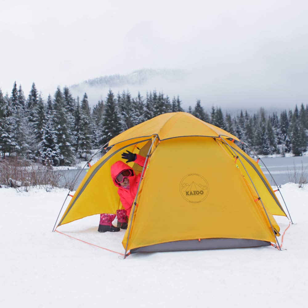 KAZOO Waterproof Backpacking Tent Ultralight 1/2 Person Lightweight Camping Tents 1/2 People Hiking Tents Aluminum Frame Double Layer (2P Yellow)