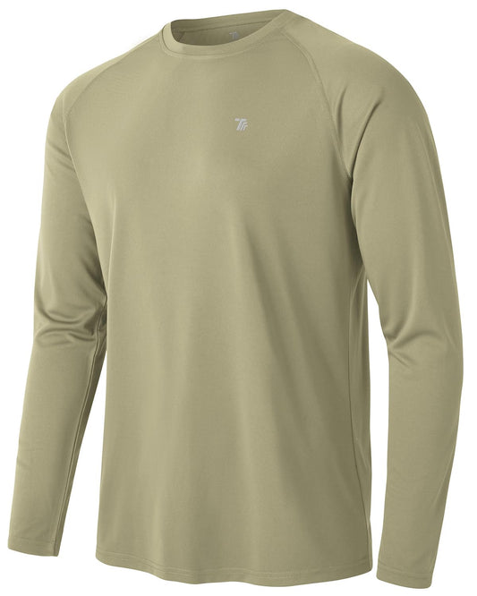 TBMPOY Mens Sun Protection Hiking Shirts Long Sleeve Water UPF 50+ SPF UV Shirts Lightweight Fishing Hiking Swimming Khaki L