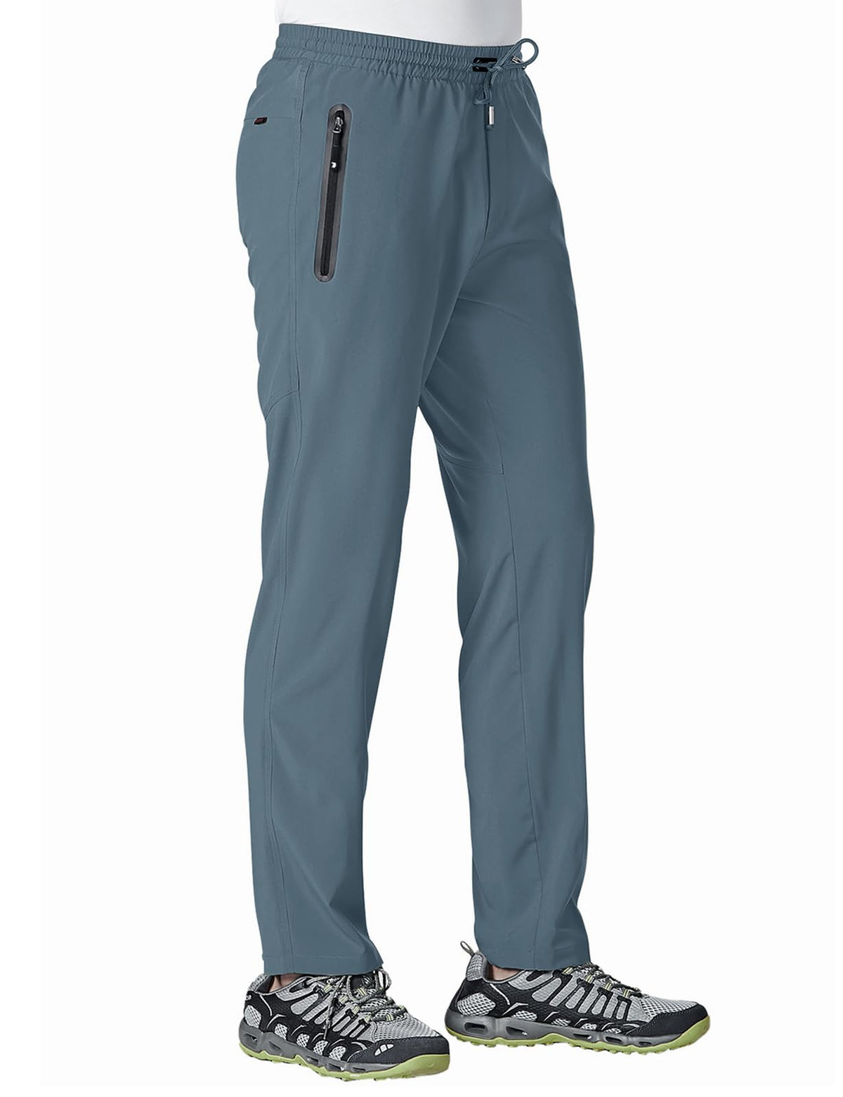 TBMPOY Men Hiking Pants Quick Dry Windbreaker Fishing Jogger Stone Blue L