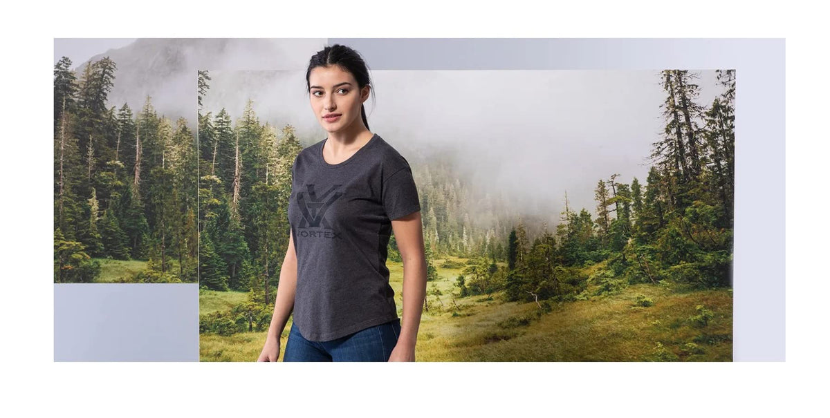 Vortex Women's Camo Logo Short Sleeve Shirts (Charcoal Heather, Small)
