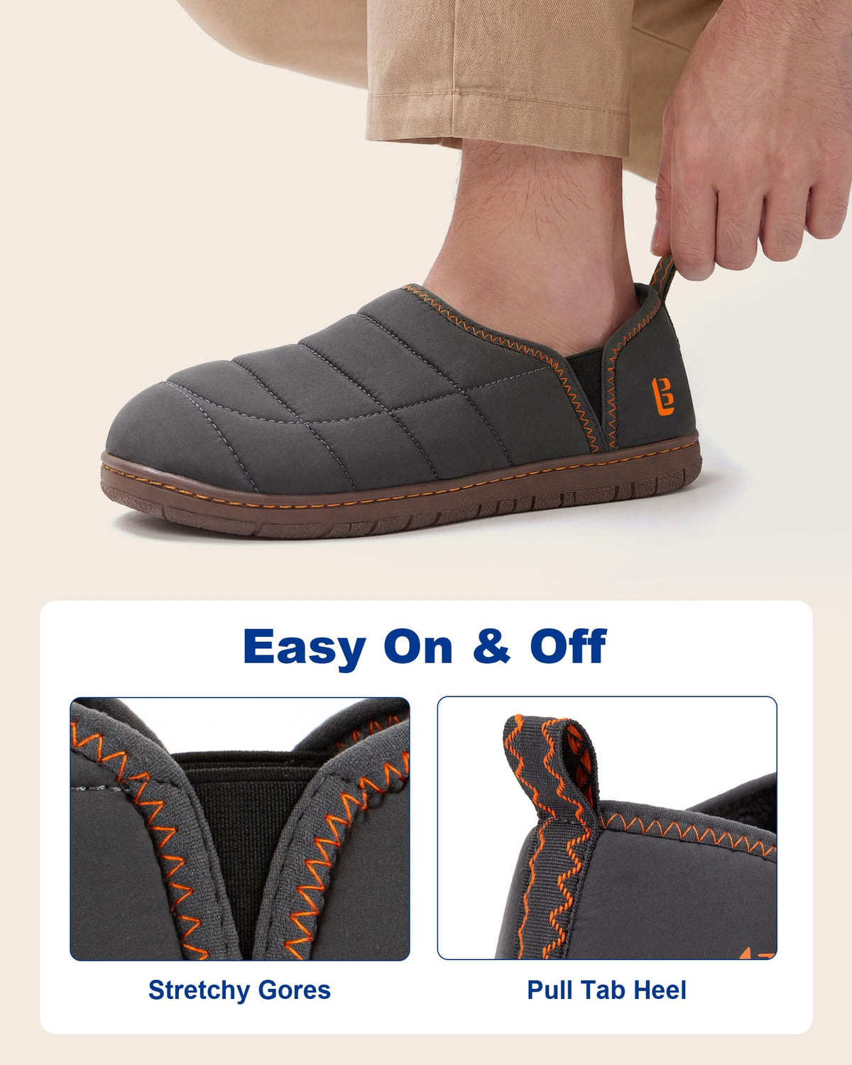 LongBay Men's Outdoor Slippers Two Tone Indoor House Shoes Grey, 10