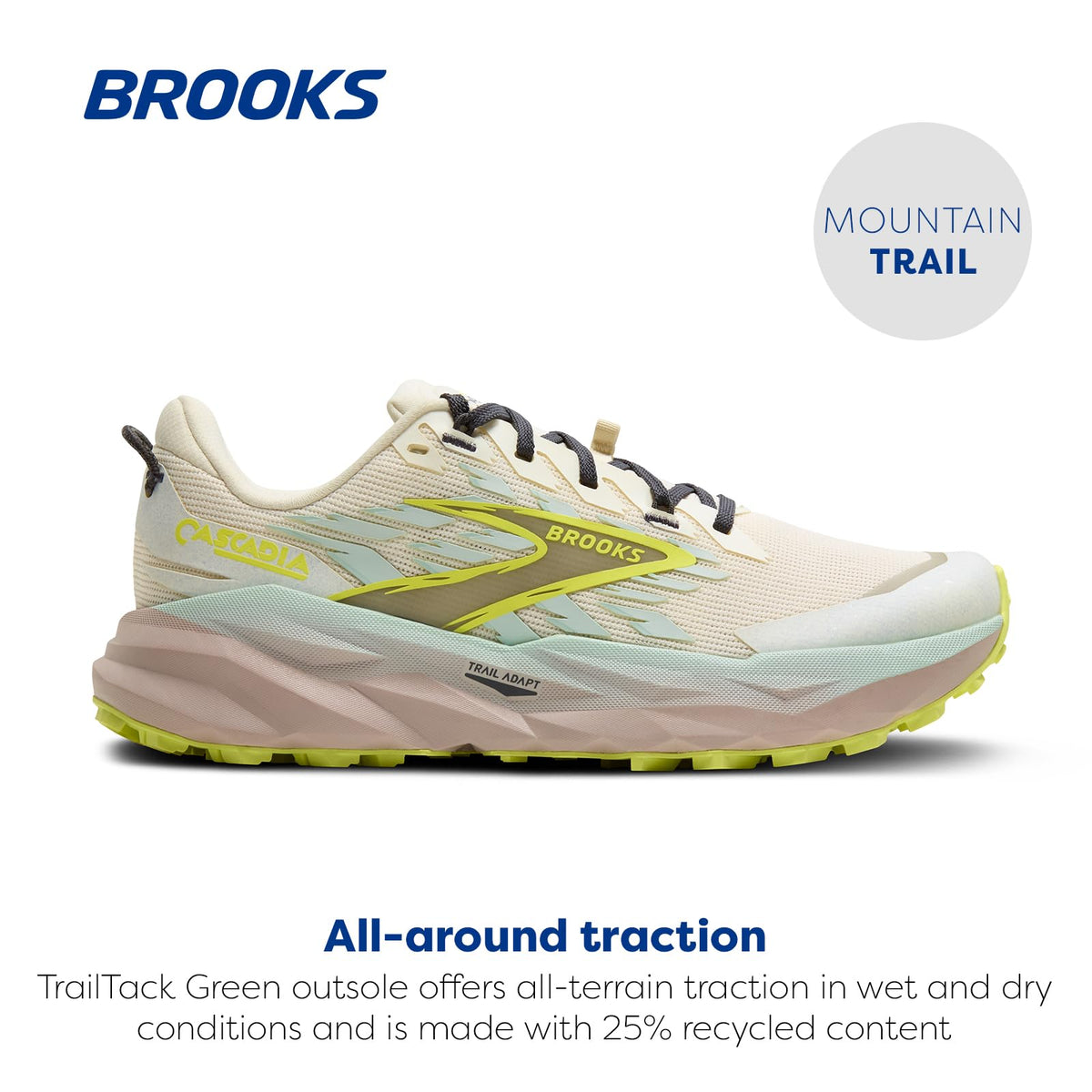 Brooks Women’s Cascadia 19 Mountain Trail Running Shoe - Coconut/Misty Blue/Ebony - 9.5 Medium