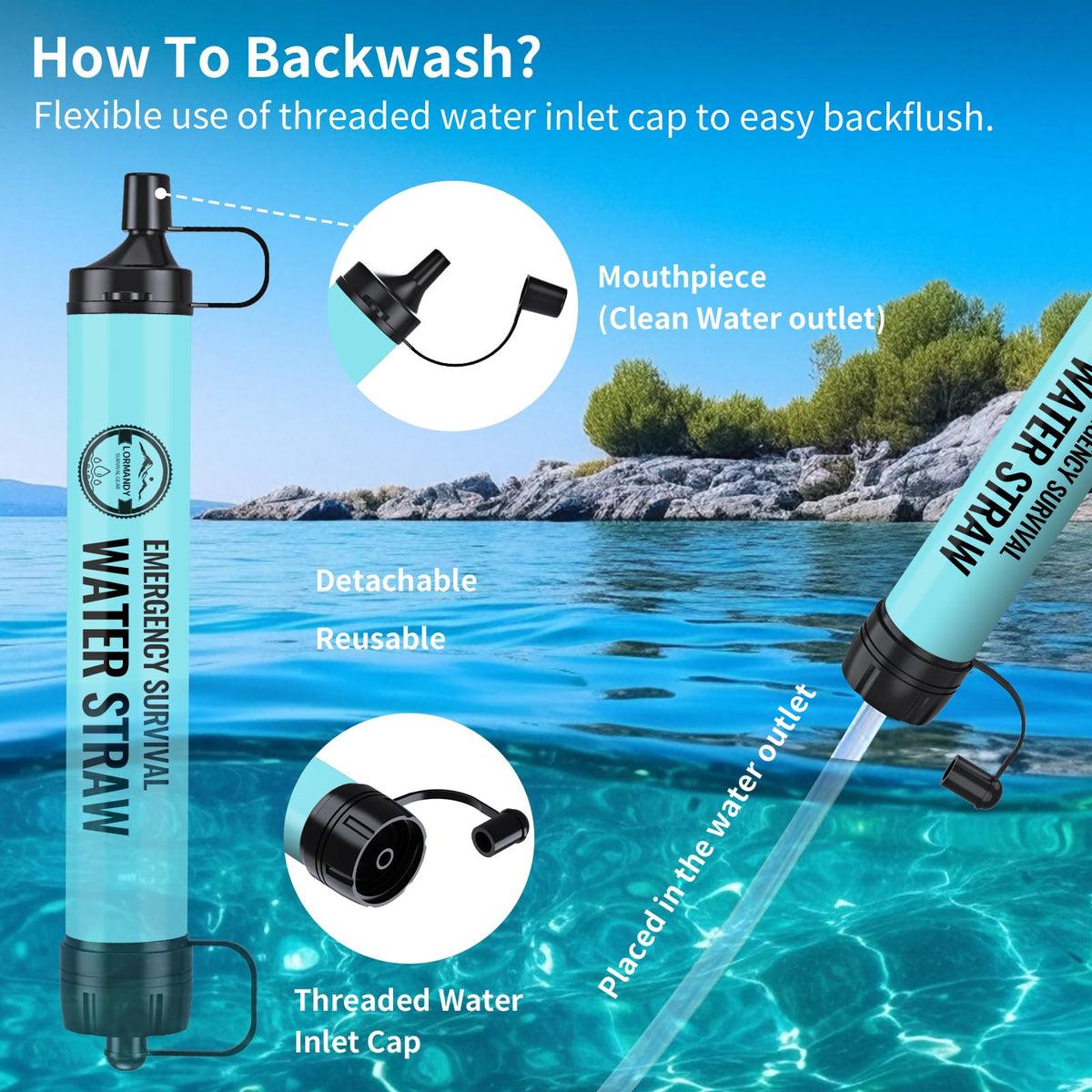 Lormandy Water Filter Straw 6Packs,New Combo BPA-Free Portable 5L Water Bag