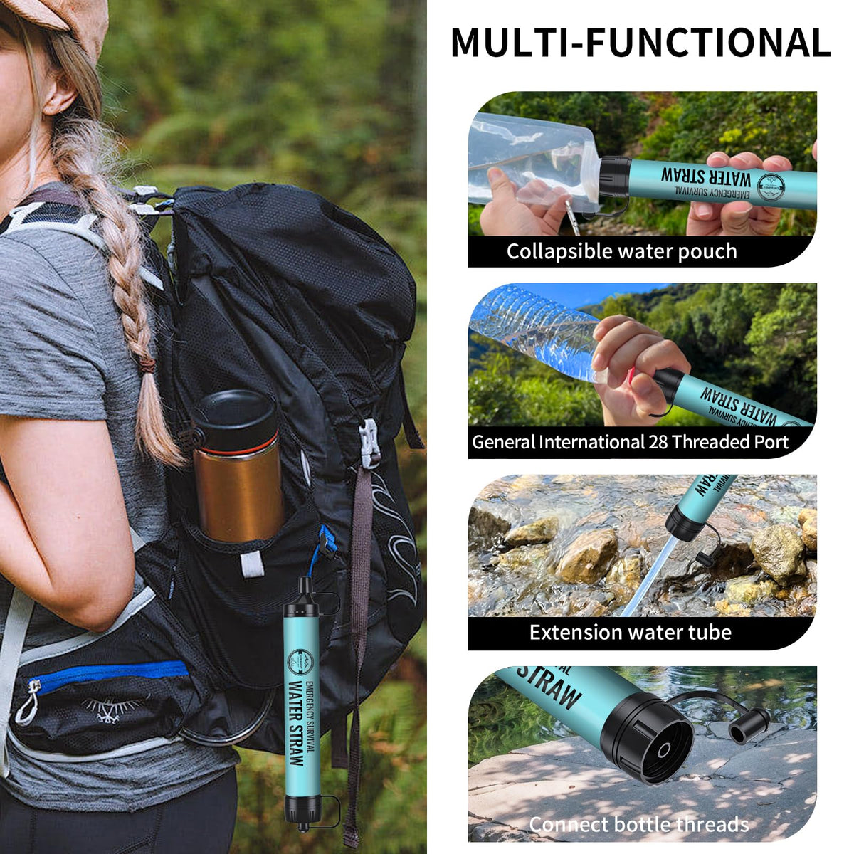 Lormandy Water Filter Straw 6Packs,New Combo BPA-Free Portable 5L Water Bag
