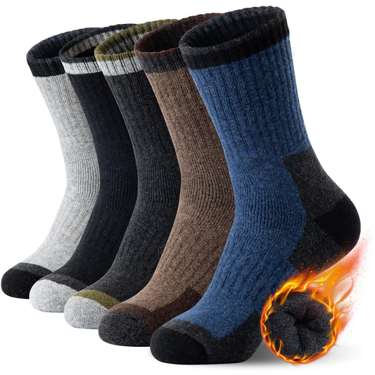SIMIYA Merino Wool Hiking Socks for Men - 5 Pairs Thick, Warm, Thermal Winter Crew Socks for Cold Weather