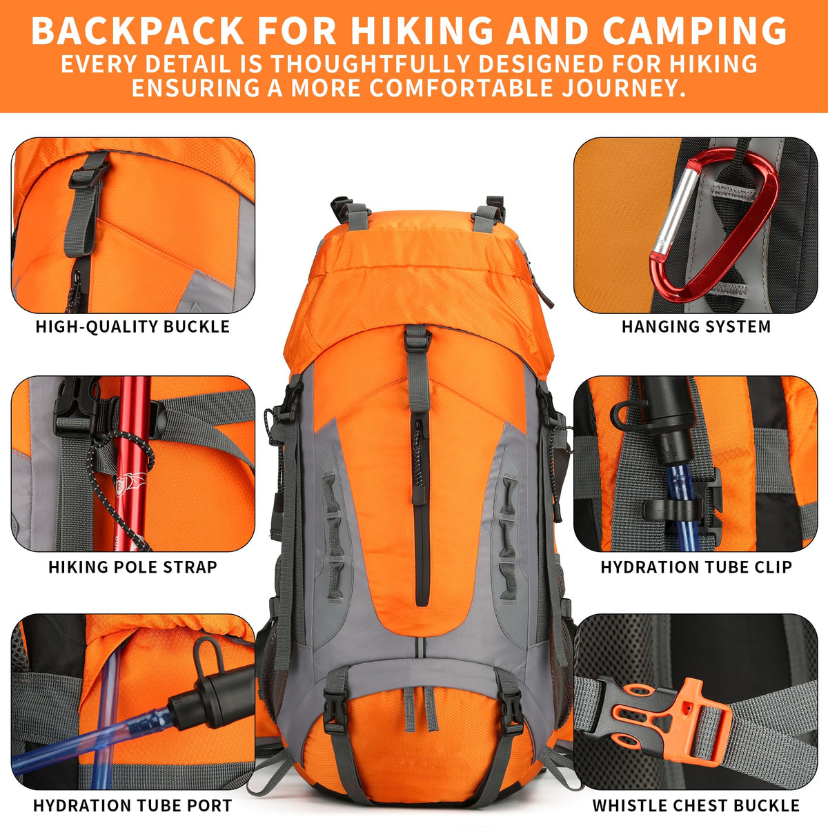 W WINTMING 60L Hiking Backpack with Rain Cover Waterproof Camping Backpack with Shoes Warehouse for Backpacking Treeking Climbing
